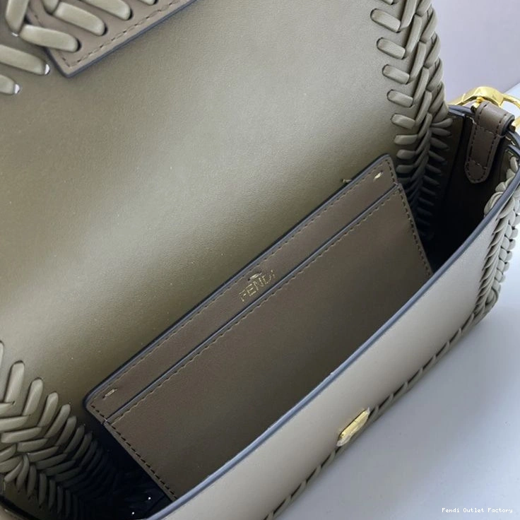 Affordable HOT Bag Leather Fendi In Stitching Baguette Green Medium 0728